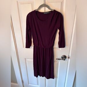 Tangente Deep Plum Long Sleeve Waist-Defined Dress
